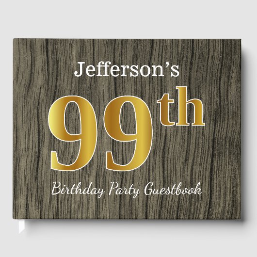 Rustic, Faux Gold 99th Birthday Party; aangepaste Gastenboek (Voorkant)