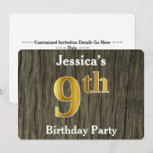 Rustic, Faux Gold 9th Birthday Party; aangepaste n Kaart (Voorkant / Achterkant)