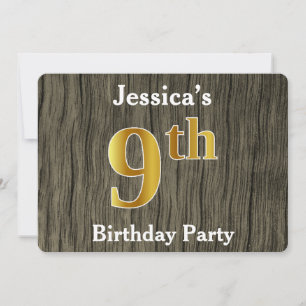 Rustic, Faux Gold 9th Birthday Party; aangepaste n Kaart