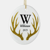 Rustic Faux Gold Glitter Deer Antlers familienaam Keramisch Ornament (Rechts)