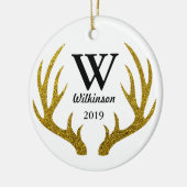 Rustic Faux Gold Glitter Deer Antlers familienaam Keramisch Ornament (Links)