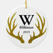 Rustic Faux Gold Glitter Deer Antlers familienaam Keramisch Ornament (Achterkant)