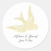 Rustic Faux Gold Swallow Bird Illustration Wedding Ronde Sticker (Voorkant)
