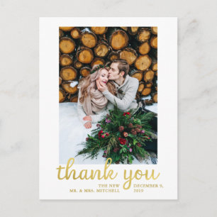 Rustic Faux Gold Wedding Foto Dank u Briefkaart