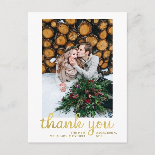 Rustic Faux Gold Wedding Foto Dank u Briefkaart (Voorkant)
