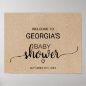 Rustic Faux Kraft Calligraphy Baby shower Welcome Poster (Voorkant)