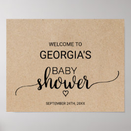 Rustic Faux Kraft Calligraphy Baby shower Welcome Poster