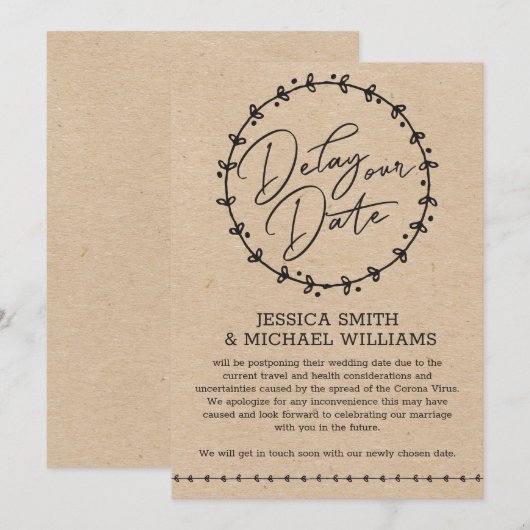 Rustic Faux Kraft Corona-virus vertragen de datum Kaart (Voorkant / Achterkant)