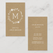 Rustic Faux Kraft Floral Wreath Monogram  Visitekaartje (Voorkant / Achterkant)