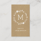 Rustic Faux Kraft Floral Wreath Monogram Visitekaartje (Voorkant)