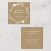 Rustic Faux Kraft Floral Wreath  Vierkante Visitekaartje (Voorkant / Achterkant)