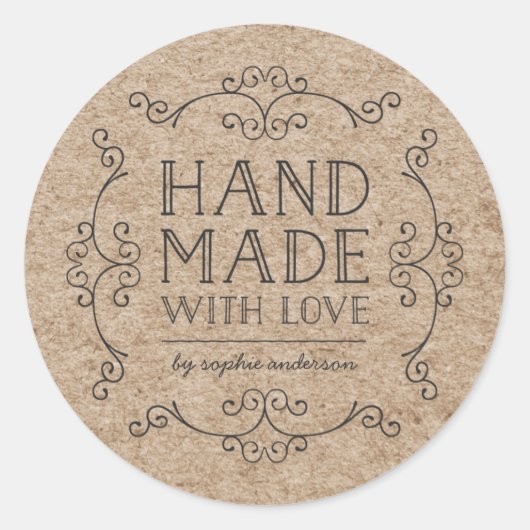 Rustic Faux Kraft kleurt de hand met liefde Ronde Sticker (Voorkant)