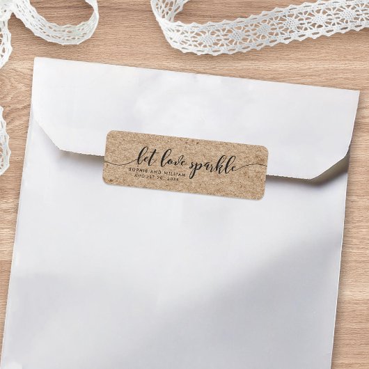 Rustic Faux Kraft Let Love Sparkle Wedding Favor Etiket