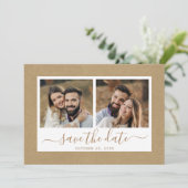 Rustic Faux Kraft Paper Gold Wedding 2 Foto Save The Date (Staand voorkant)