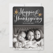 Rustic Faux Krijtbord Gelukkigste Thanksgiving Fot Feestdagenkaart (Voorkant)