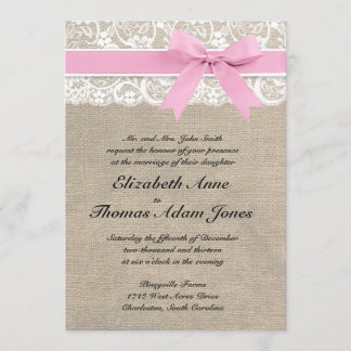 Rustic Faux Lace Burlap Wedding Roze Kaart