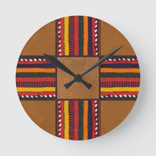 Rustic Faux Leather Ethnic Stripes Cross Western Ronde Klok (Voorkant)
