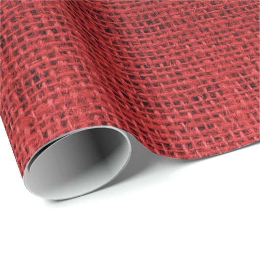 Rustic Faux Red Burlap Texture Cadeaupapier (Rol Hoek)