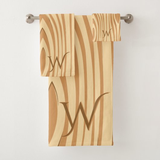 Rustic Faux Sined Brown Wood Monogramed Custom Bad Handdoek (Insitu)