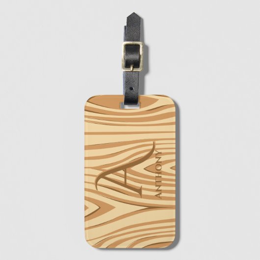 Rustic Faux Sined Brown Wood Monogramed Custom Bagagelabel (Voorkant (verticaal))