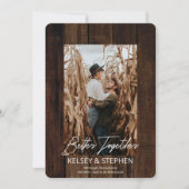 Rustic Faux Wood Better Together Photo Verloving Aankondiging (Voorkant)