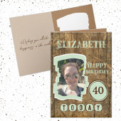Rustic faux wood brown green 40e verjaardag kaart