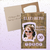 Rustic faux wood brown lila 30e verjaardag kaart