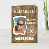 Rustic faux wood brown white 16th jarig kaart (Voorkant)