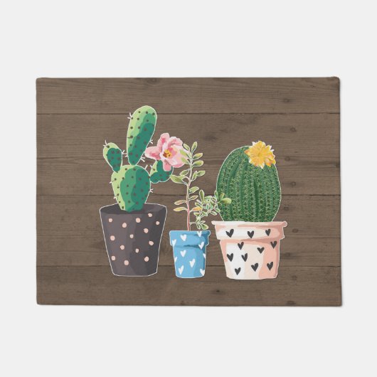 Rustic Faux Wood en Potted Cactus Deurmat (Voorkant)