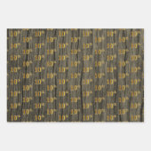 Rustic Faux Wood Grain, Elegant Faux Gold "10th" Inpakpapier Vel (Voorkant 3)