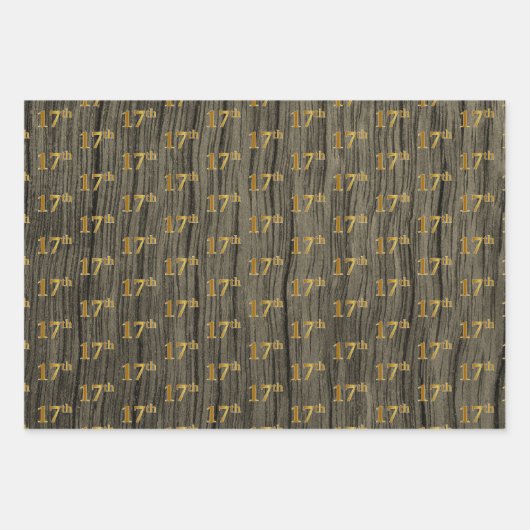 Rustic Faux Wood Grain, Elegant Faux Gold "17th" Inpakpapier Vel (Voorkant 3)