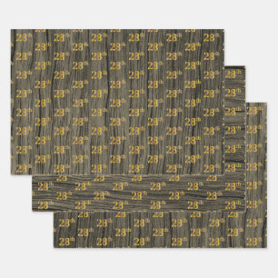 Rustic Faux Wood Grain, Elegant Faux Gold "28th" Inpakpapier Vel