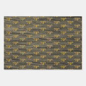 Rustic Faux Wood Grain, Elegant Faux Gold "70th" Inpakpapier Vel (Voorkant 2)