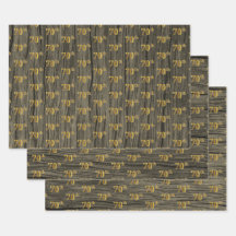 Rustic Faux Wood Grain, Elegant Faux Gold "70th"