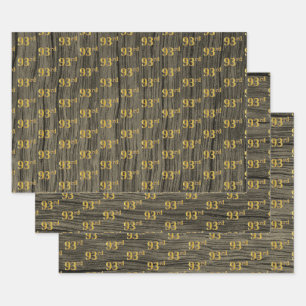 Rustic Faux Wood Grain, Elegant Faux Gold "93rd" Inpakpapier Vel