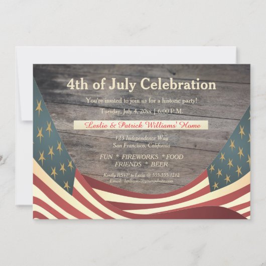 Rustic Faux Wood | vlaggen op 4 juli Kaart (Voorkant)