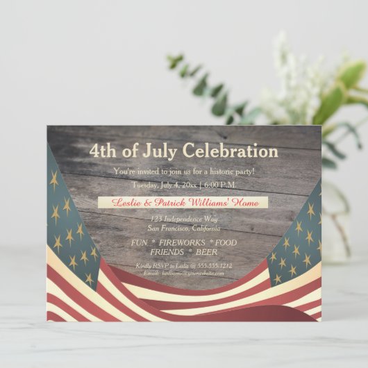 Rustic Faux Wood |  vlaggen op 4 juli Kaart (Staand voorkant)