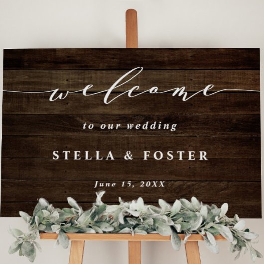 Rustic Faux Wood Wedding Welcome Sign Poster