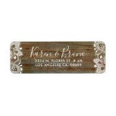 Rustic Faux Wood & White Floral Lace Etiket (Voorkant)