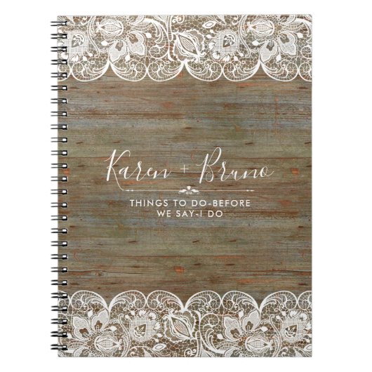 Rustic Faux Wood & White Lace Notitieboek (Voorkant)