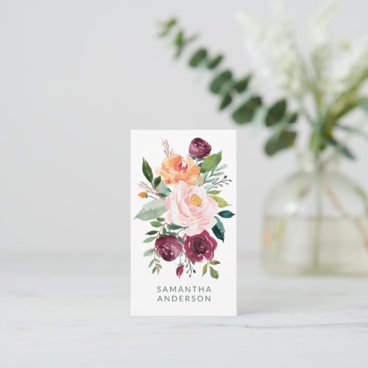 Rustic Feminine Floral Bouquet Entrepreneur Visitekaartje (Staand voorkant)