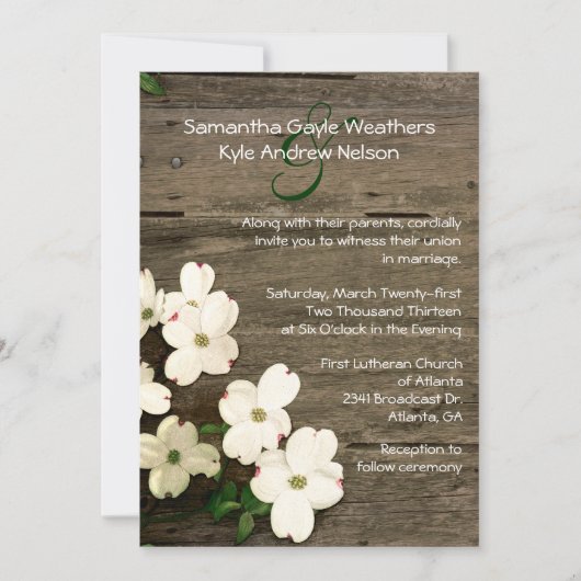 Rustic Fence & Dogwood Blooms Wedding Invitation 2 Kaart (Voorkant)