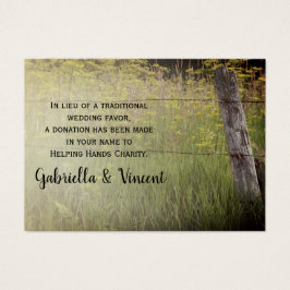 Rustic Fence Post Country Wedding Charity Favor Visitekaartje