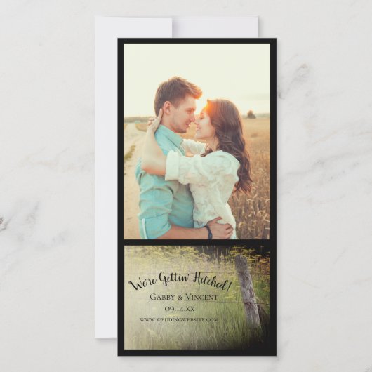 Rustic Fence Post Yellow Wildflower Boerderij Wedd Save The Date (Voorkant)