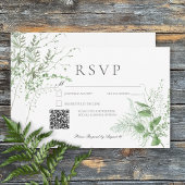 Rustic Fern Foliage Emerald Green QR-code RSVP Kaartje
