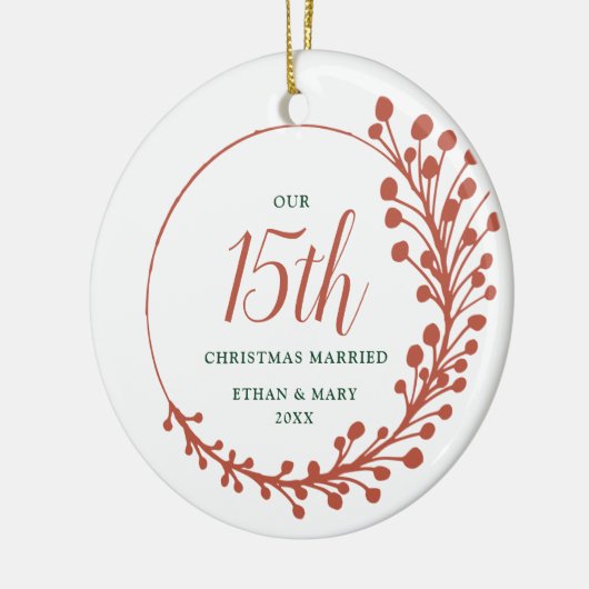 Rustic Fern - Gepersonaliseerd 15e kersthuwelijk Keramisch Ornament (Links)