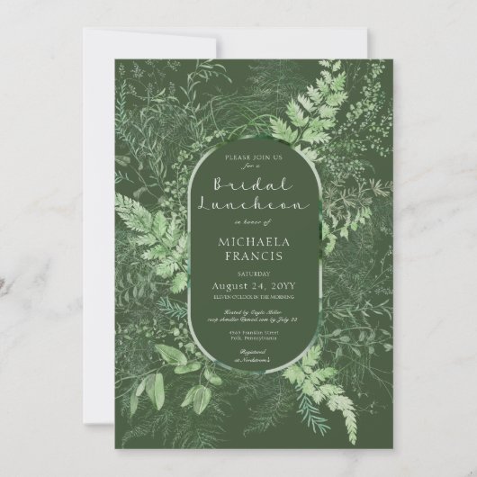 Rustic Fern Green Foliage Emerald Bridal Luncheon Kaart (Voorkant)
