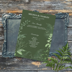 Rustic Fern Green Foliage Emerald Wedding Programmakaart
