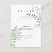 Rustic Fern Green Foliage White Wedding Details Informatiekaartje (Voorkant)