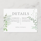 Rustic Fern Green Foliage White Wedding Details Informatiekaartje (Voorkant)